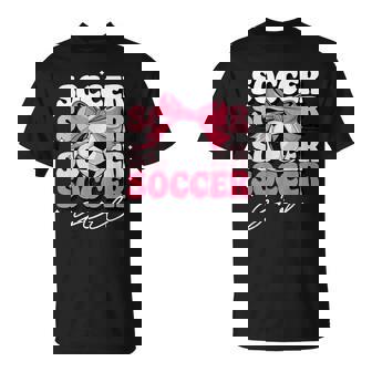 Groovy Soccer Girl Girls Coquette Bow Soccer T-Shirt - Monsterry
