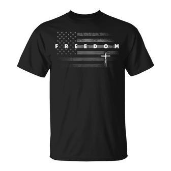 Grunge American Flag And Cross Faith Family Freedom T-Shirt - Thegiftio UK