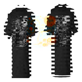 Halloween Black Cat Van Gogh Starry Night Cat Lovers Cat T-Shirt | Seseable CA