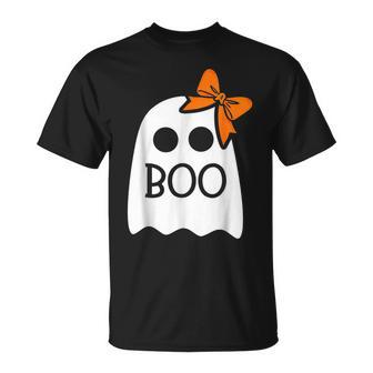 Halloween Ghost Boo With Bow T-Shirt - Thegiftio