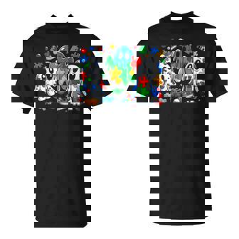 Halloween Ghost Colorful Puzzle Ribbon Autism Awareness T-Shirt - Seseable