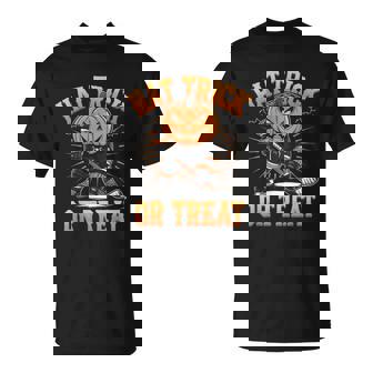 Halloween Hat Tricks Or Treat Ice Hockey Player Pumpkin Head T-Shirt | Mazezy