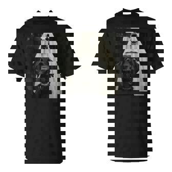 Halloween Selfie Black Lab With Bear Ghost Costume Meme T-Shirt - Thegiftio