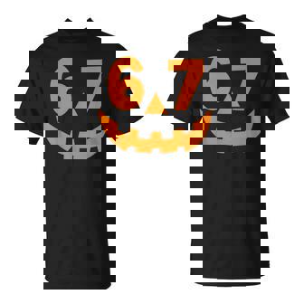 Halloween Six Seven 6 7 Meme Jack O Lantern 6-7 Pumpkin Face T-Shirt | Mazezy