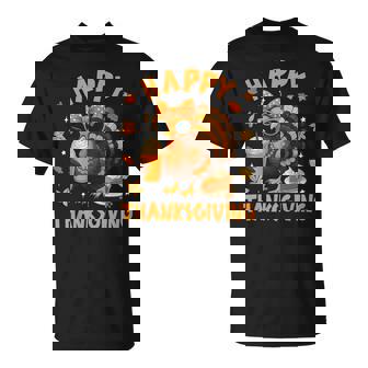 Happy Thanksgiving Turkey Drinking Coffee Bow Womens T-Shirt - Thegiftio