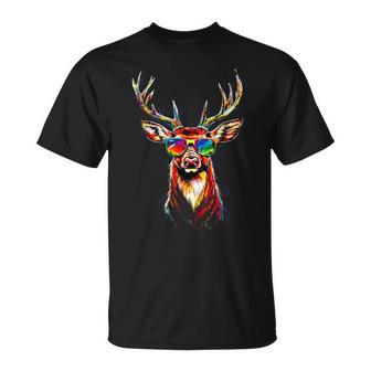 Hirsch Mitonnenbrille Geweih Jagd Reh Rentier Rothirsch T-Shirt - Geschenkecke