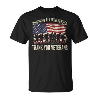 Honoring All Who Served Thank You Veterans Day 2025 Us Flag T-Shirt | Seseable UK