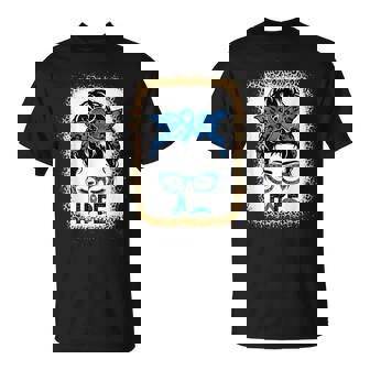 Hope Messy Bun Colon Cancer Awareness Leopard Bleached T-Shirt - Thegiftio