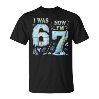 Ice Hockey Birthday Boy I Was 6 Now I'm 7 Six Seven 67 T-Shirt | Mazezy