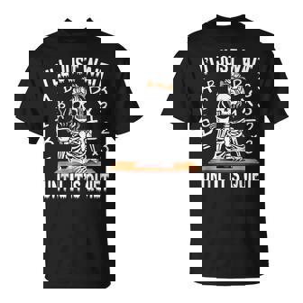 I'll Just Wait Until It's Quiet Skeleton Messy Bun Teacher T-Shirt | Seseable CA