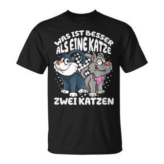 Was Ist Besser Als Eine Katze Zwei Katzen Katzenliebhaber T-Shirt - Geschenkecke