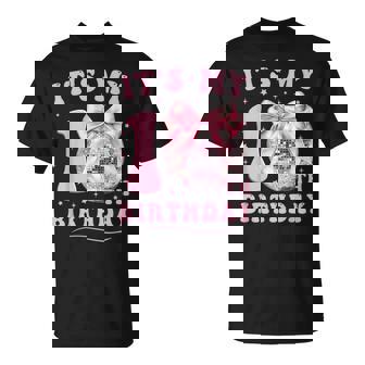 It's My 10Th Birthday Coquette Bow Disco Ball 10 Years Old T-Shirt - Seseable