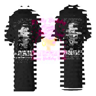 It's My Birthday Aquarius Black Woman Pink Camo T-Shirt | Mazezy