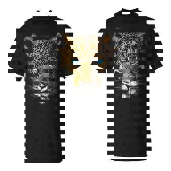 Jaguar Animal Motif Blue Eyes Illustration Jaguar T-Shirt - Monsterry