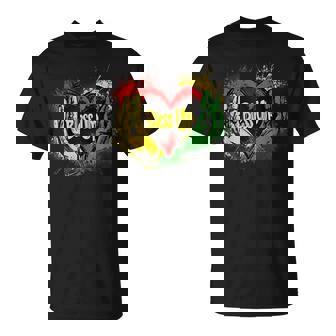 Jah Bless Up Rasta Reggae Music Hand Heart Rastafari T-Shirt | Mazezy