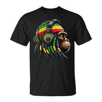 Jamaica Roots Reggaechimpanse Kopfhörer Rastafari Affe T-Shirt - Geschenkecke