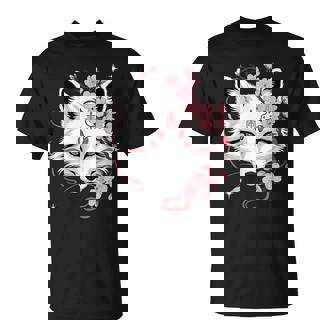Japanese Kitsune White Fox Anime Kawaii Cherry Blossom T-Shirt | Seseable UK