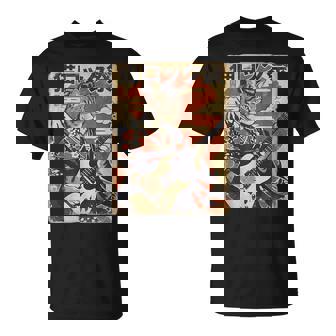 Japanese Samurai Cat Playing Electric Guitar Vintage Rock T-Shirt | Seseable FR