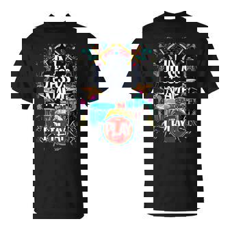 Jesus Name I Play Drums God Drumming Music Christian Drummer T-Shirt - Thegiftio