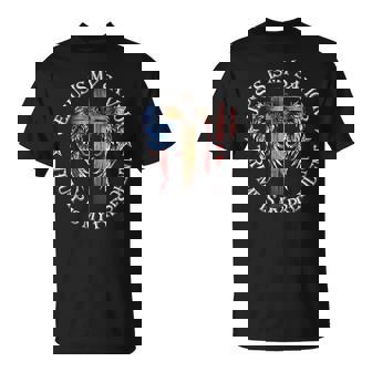 Jesus Is My Savior Trump Is My President 2024 Usa Flag Cross T-Shirt - Thegiftio