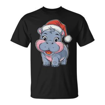 Joli Petit Hippopotame Chapeau De Père Noël Coloré Amusant Manche Longue T-Shirt - Cadeauxyz