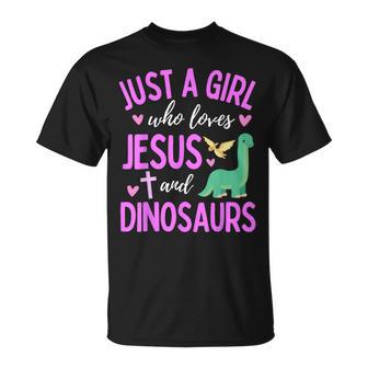 Just A Girl Who Loves Jesus And Dinosaurs Christian Cute T-Shirt - Thegiftio UK