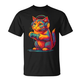 Katze Zocker Lustigeideospiele Gamer Cat Lustig Gaming T-Shirt - Geschenkecke