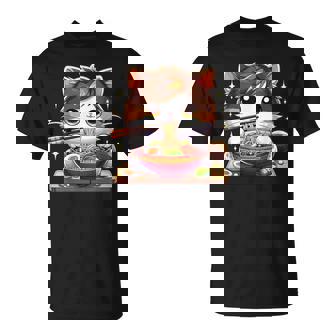 Kawaii Cat Eating Ramen Cute Anime Japanese Noodles Lover T-Shirt - Monsterry