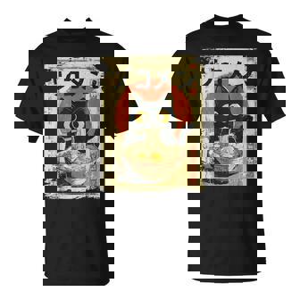 Kawaii Cat Eating Ramen Noodles Vintage Japanese Anime T-Shirt - Thegiftio