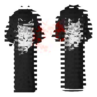 Kawaii Kitsune Masque De Renard Japonais En Fleurs De Cerisier T-Shirt - Cadeauxyz