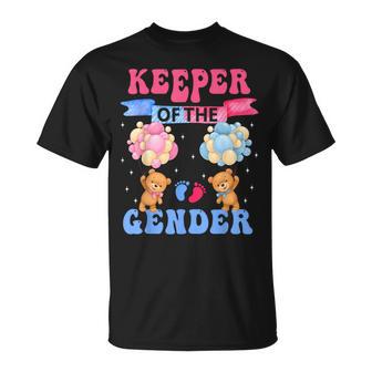 Keeper Of The Gender Reveal Cute Bear Balloons Pink Or Blue T-Shirt - Seseable