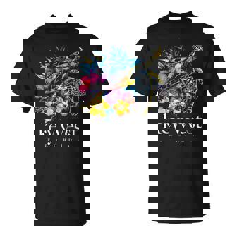 Key West Beach Florida Turtle Flowers Surfer Souvenir T-Shirt - Thegiftio