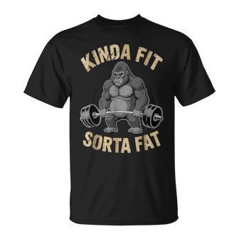 Kinda Fit Sorta Fat Gym Gorilla Weightlifting Workout T-Shirt - Thegiftio UK