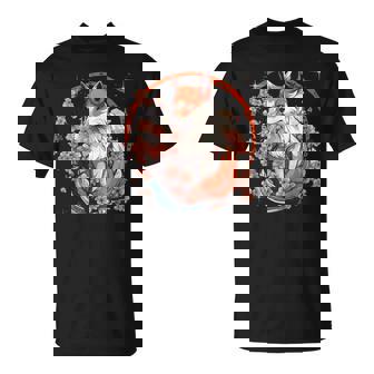 Kitsune Fox Anime Japonais Kawaii Renard Fleur Cerisier Fleur T-Shirt - Cadeauxyz