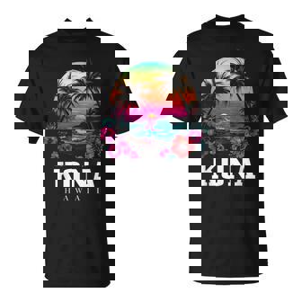 Kona Hawaii Hawaiian Hibiscus Flowers Surfer Souvenir T-Shirt | Mazezy