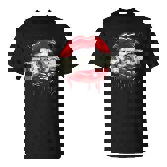 Labios Rojos Audaces Con Rollo De Dinero Camiseta unisex - Regaloses