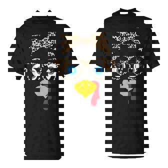 Leopard Print Thanksgiving Turkey Face Glasses Girls T-Shirt - Monsterry