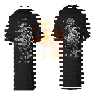 Leopard Turkey Drinking Coffee Thanksgiving Turkey Day T-Shirt - Thegiftio