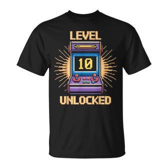 Level 10 Unlock Birthday Gamer 10 Year Old Video Game Arcade T-Shirt - Seseable