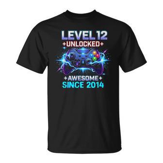Level 12 Unlocked Awesome Since 2014 12Th Birthday Boy Gamer T-Shirt - Thegiftio