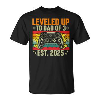 Leveled Up To Dad Of 3 Three Daddy Again 2025 Father's Day T-Shirt - Thegiftio UK