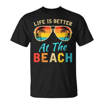 Life Is Better At The Beach Retro Palm Trees Summer T-Shirt - Thegiftio UK