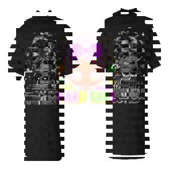 Little Miss Mardi Gras Cute Girl Messy Bun Festival Carnival T-Shirt - Thegiftio