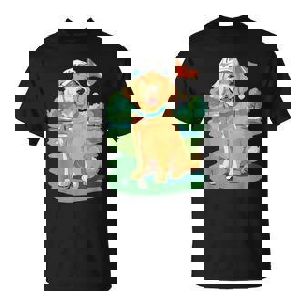 I Love Golf Golf Dog Illustration Golden Retriever T-Shirt | Mazezy