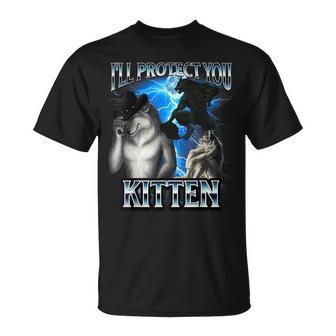 Lustiges Alpha Wolf Meme I'll Protect You Kitten Bootleg T-Shirt - Geschenkecke