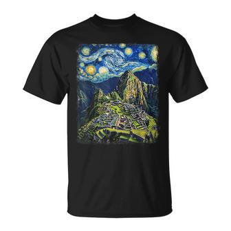 Machu Picchu Peru Inca Starry Night Painting T-Shirt - Thegiftio UK