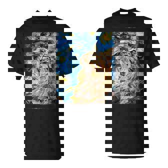 Maine Coon Cat Starry Night Painting T-Shirt - Thegiftio