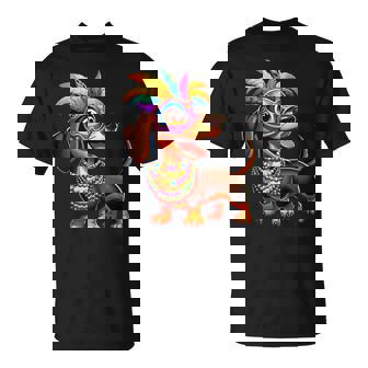 Mardi Gras Dachshund Wearing Mardi Gras Costume Beads Mask T-Shirt - Thegiftio