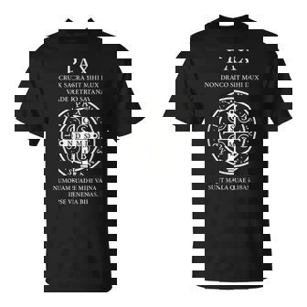 Medalla Dean Benito Oración Latina Pax Cruz Cristiana Camiseta unisex - Regaloses