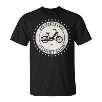 Mofa Mofafahrer Oldtimer Geschenkidee Wer Langsam Fährt Ist Länger Glücklich Retro Mofa Moped Chwarz T-Shirt - Geschenkecke